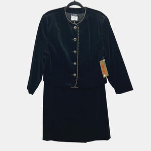 Tan Jay Womens 2 Pcs Suit Blazer and Skirt Velvet Gold‎ Thread Trim Black 12/14
